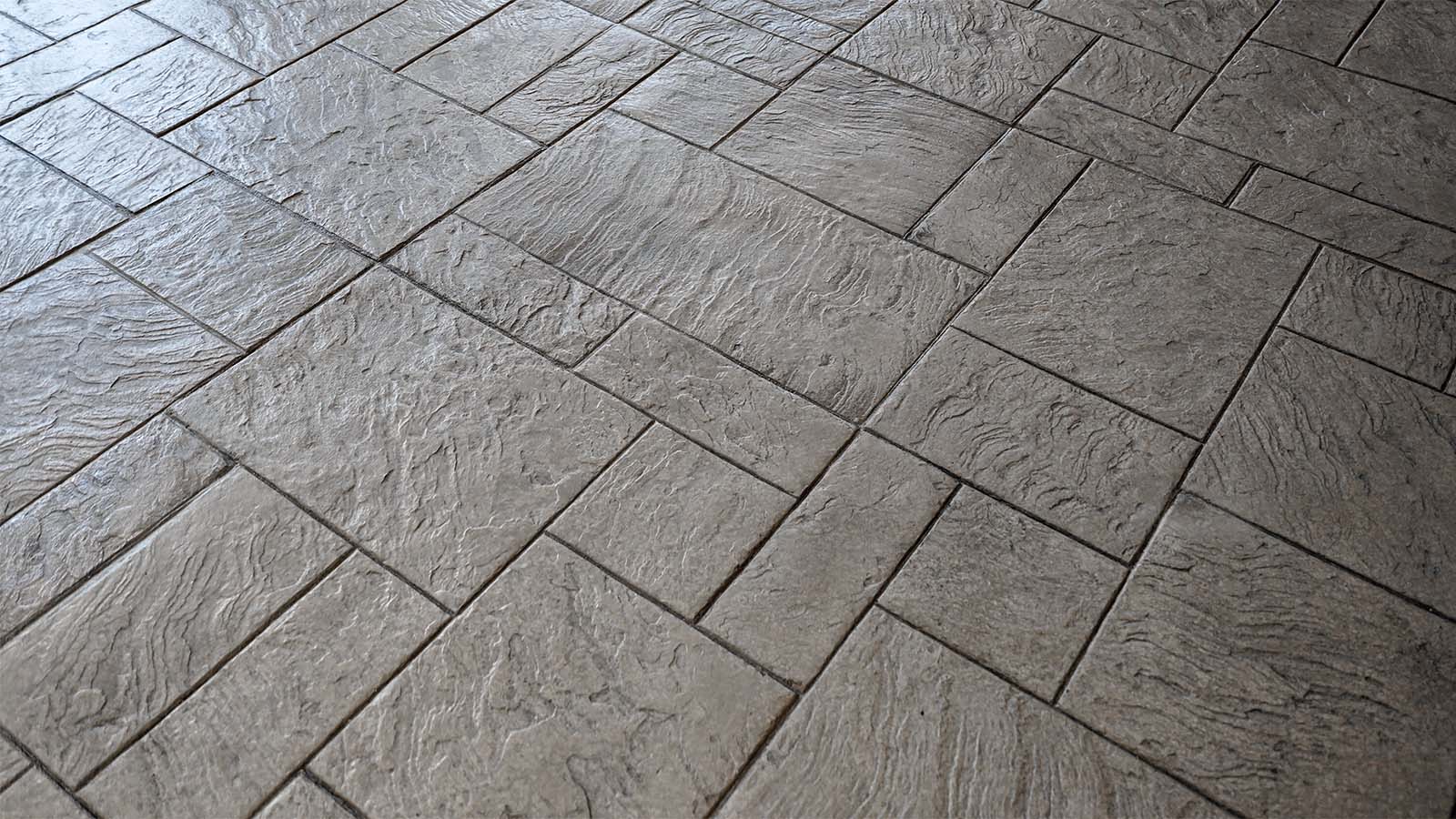 Regal ashlar concrete stamp pattern in Shelby Township Concrete Showroom